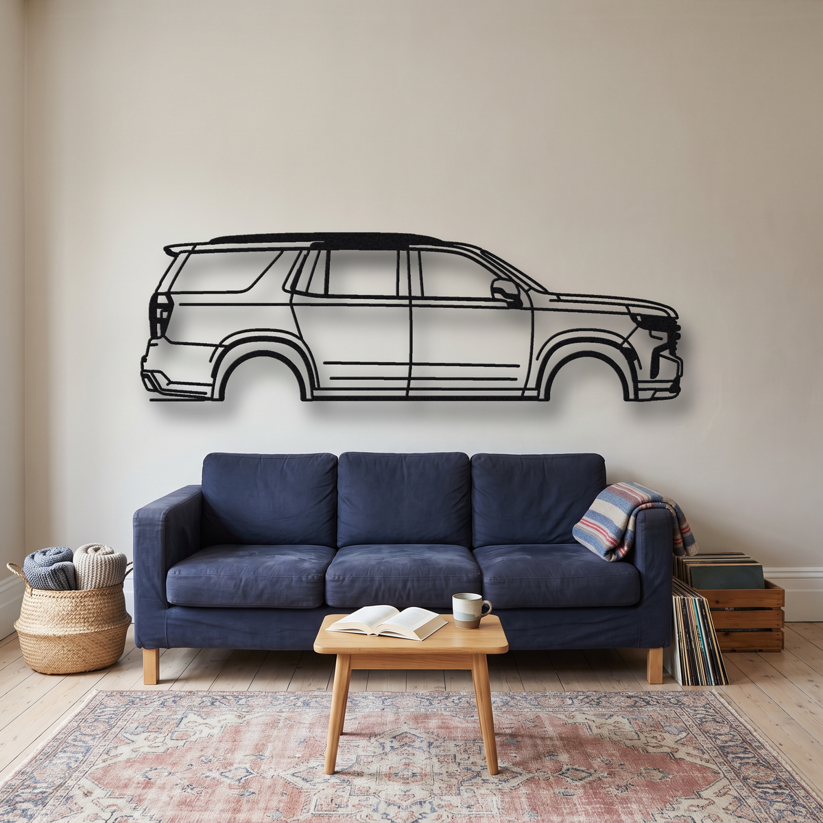 2023- Chevrolet Tahoe RST Performance T1XX metal wall art silhouette, front view on wall