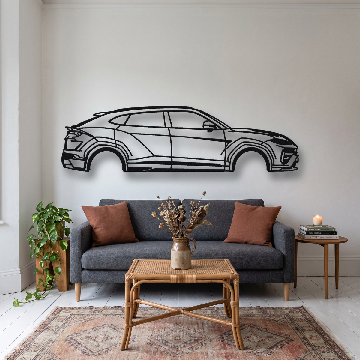2023- Lamborghini Urus S / Urus SE Facelift metal wall art silhouette, front view on wall