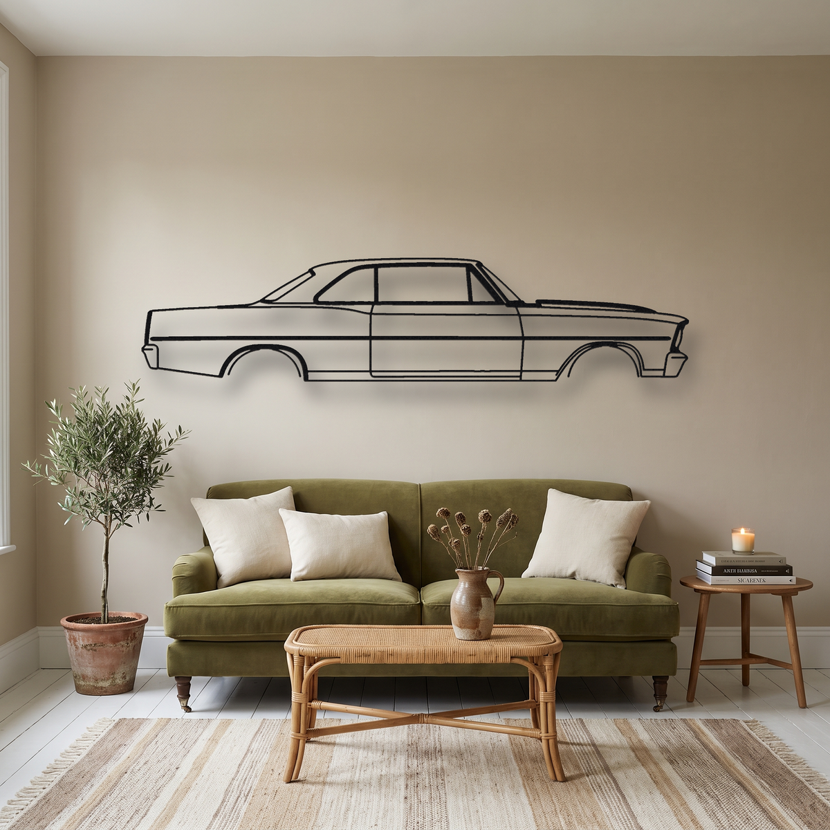 1966-1967 Chevrolet Nova SS metal wall art silhouette, front view on wall