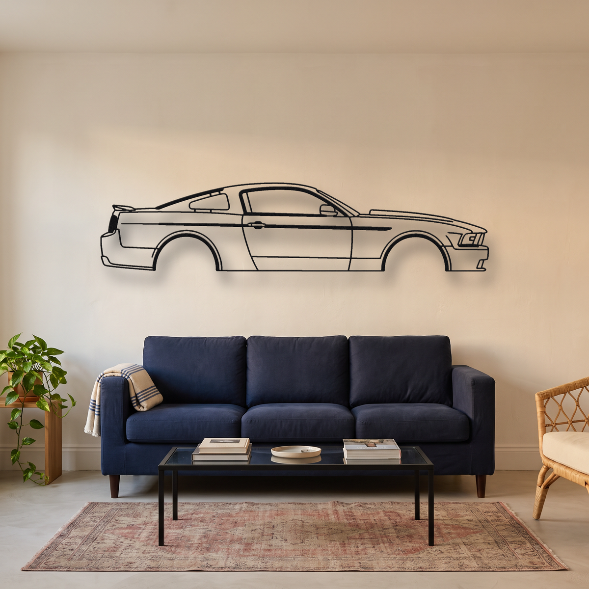 Ford Mustang GT S197 Facelift metal wall art silhouette, front view on wall