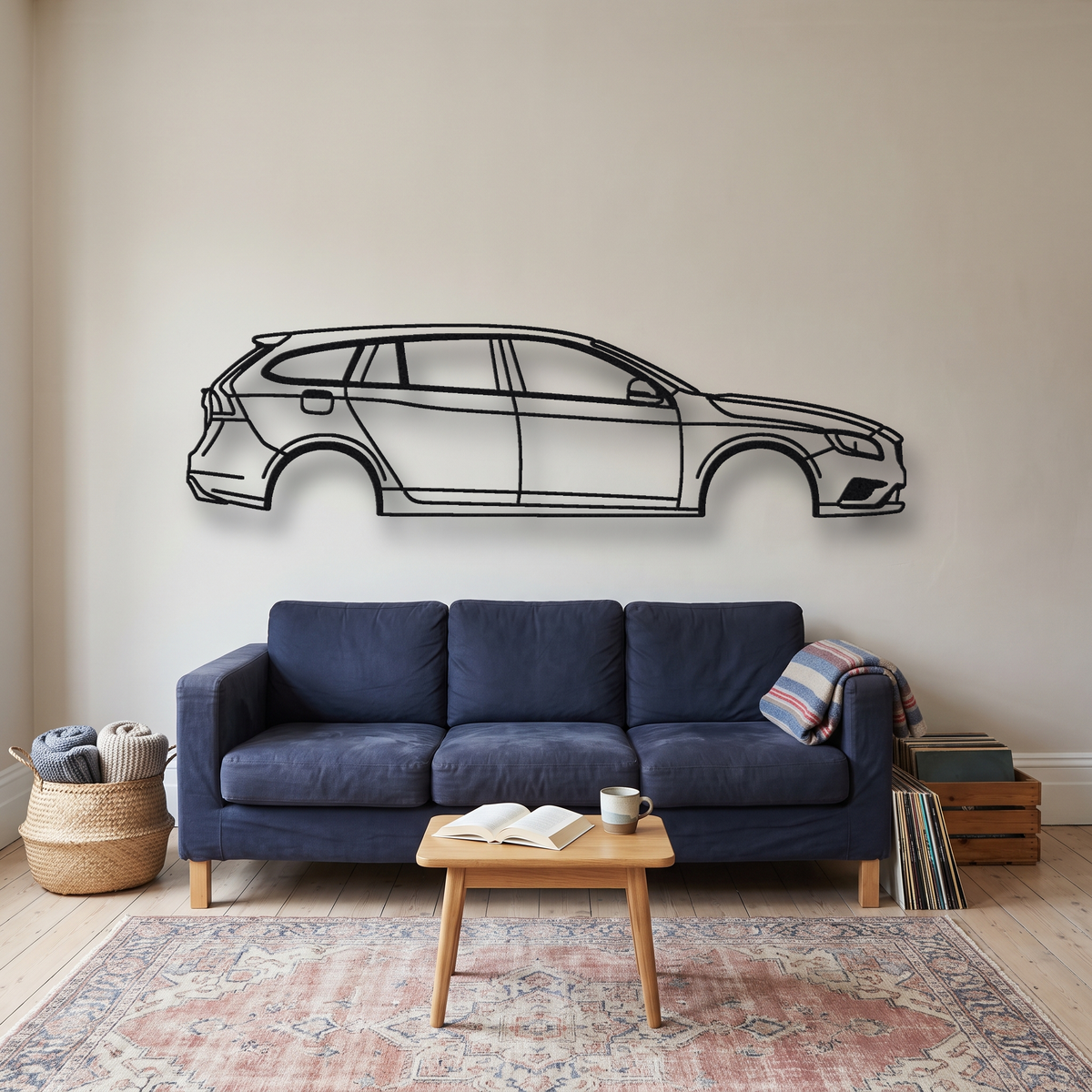 2014-16 Volvo V60 Polestar / S60 Polestar metal wall art silhouette, front view on wall