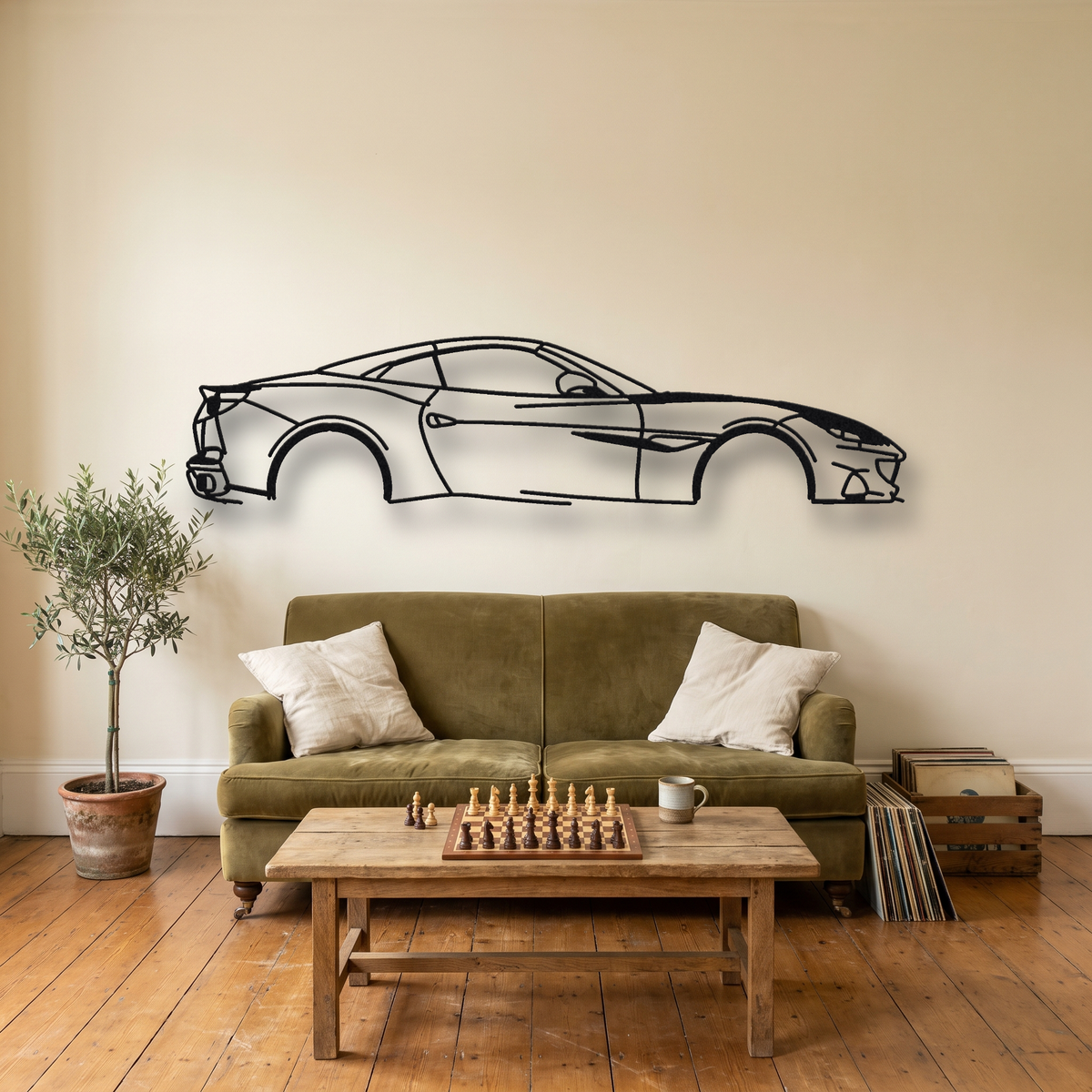 2021-23 Ferrari Portofino M F164 metal wall art silhouette, front view on wall