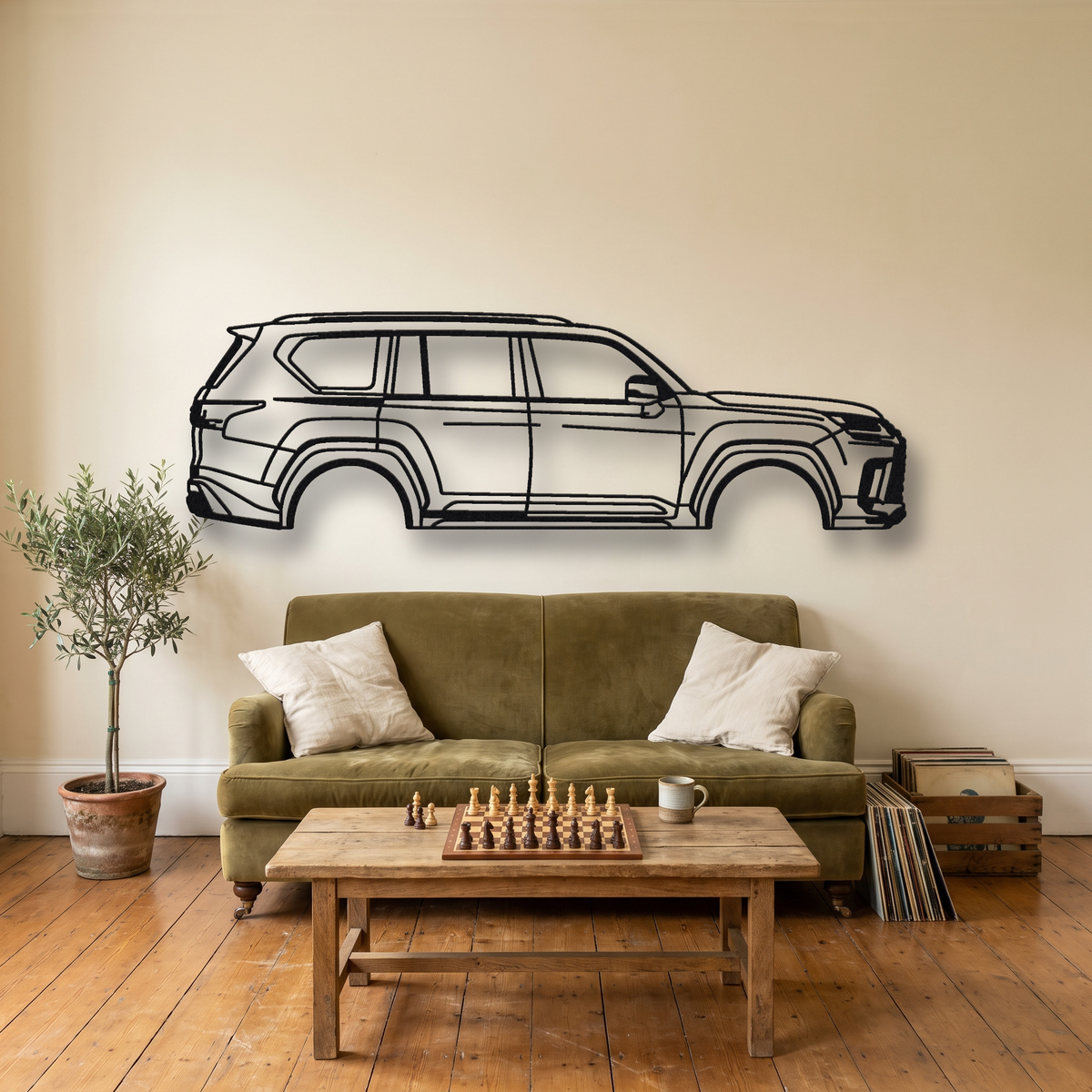 2024- Lexus LX 700h F Sport J310 metal wall art silhouette, front view on wall