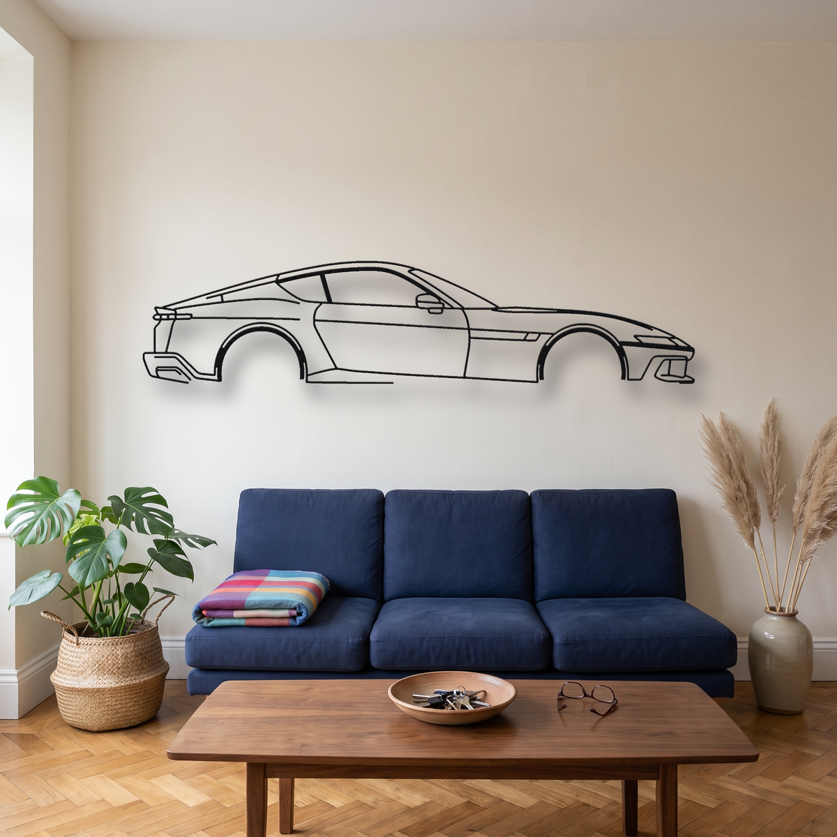 Ferrari 12Cilindri metal wall art silhouette, front view on wall