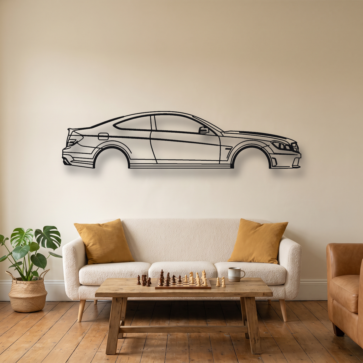 Mercedes-Benz C63 AMG Coupe C204 metal wall art silhouette, front view on wall