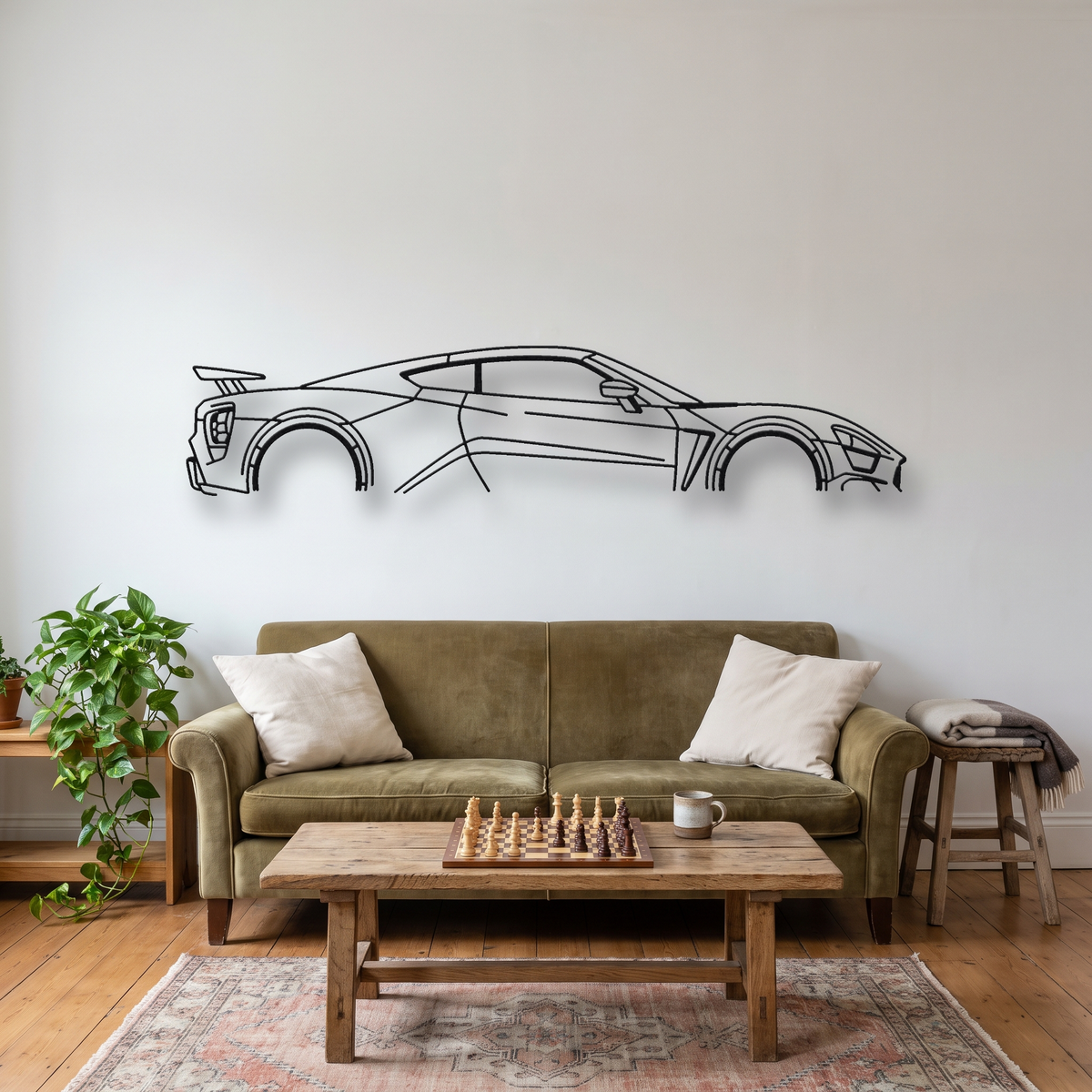 Zenvo ST1 metal wall art silhouette, front view on wall