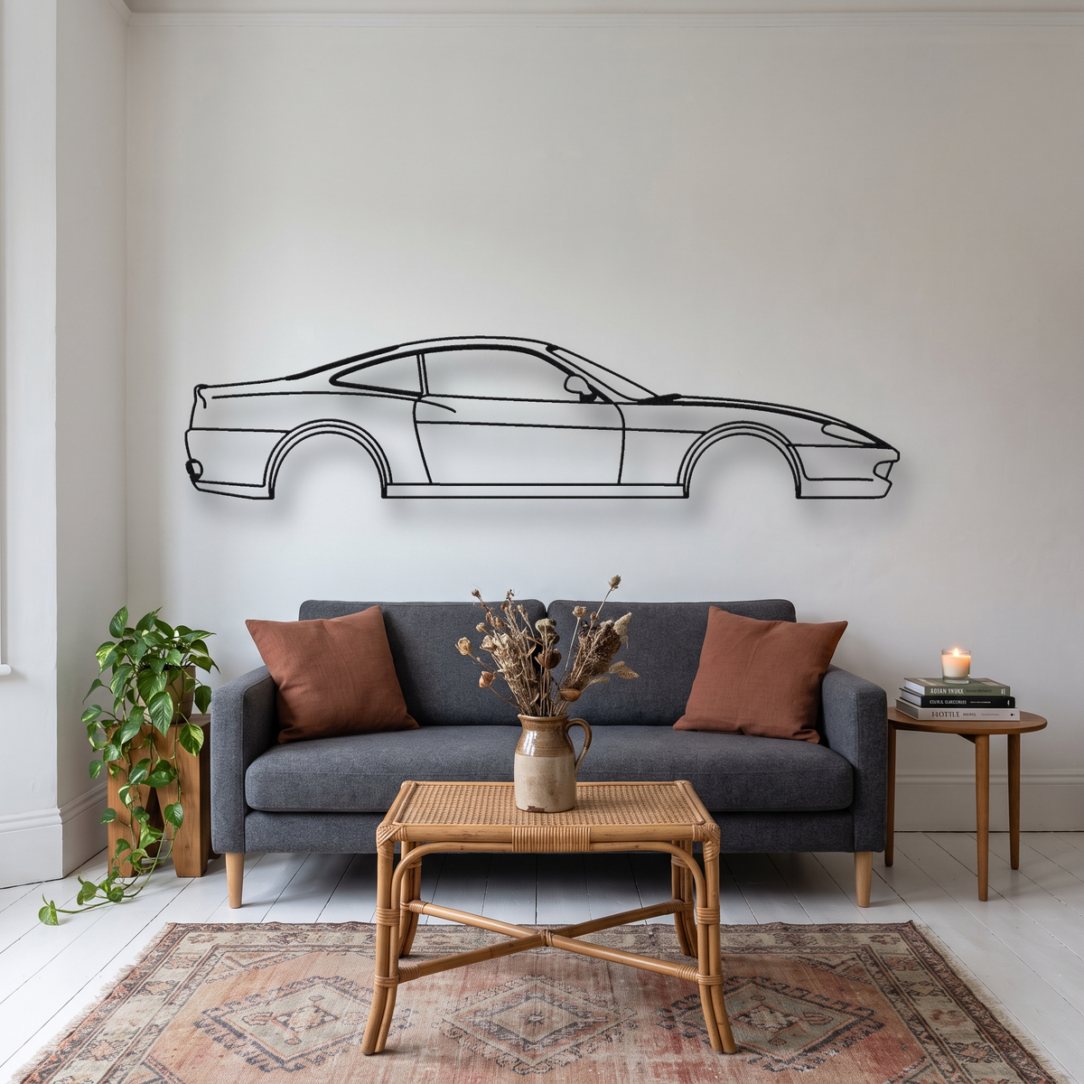 Ferrari 550 Maranello metal wall art silhouette, front view on wall