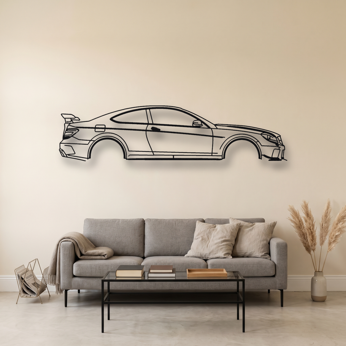 Mercedes-Benz C63 AMG Coupe Black Series C204 metal wall art silhouette, front view on wall