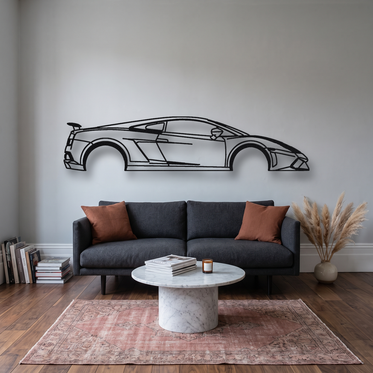 2013-14 Lamborghini Gallardo Squadra Corse LP570-4 metal wall art silhouette, front view on wall