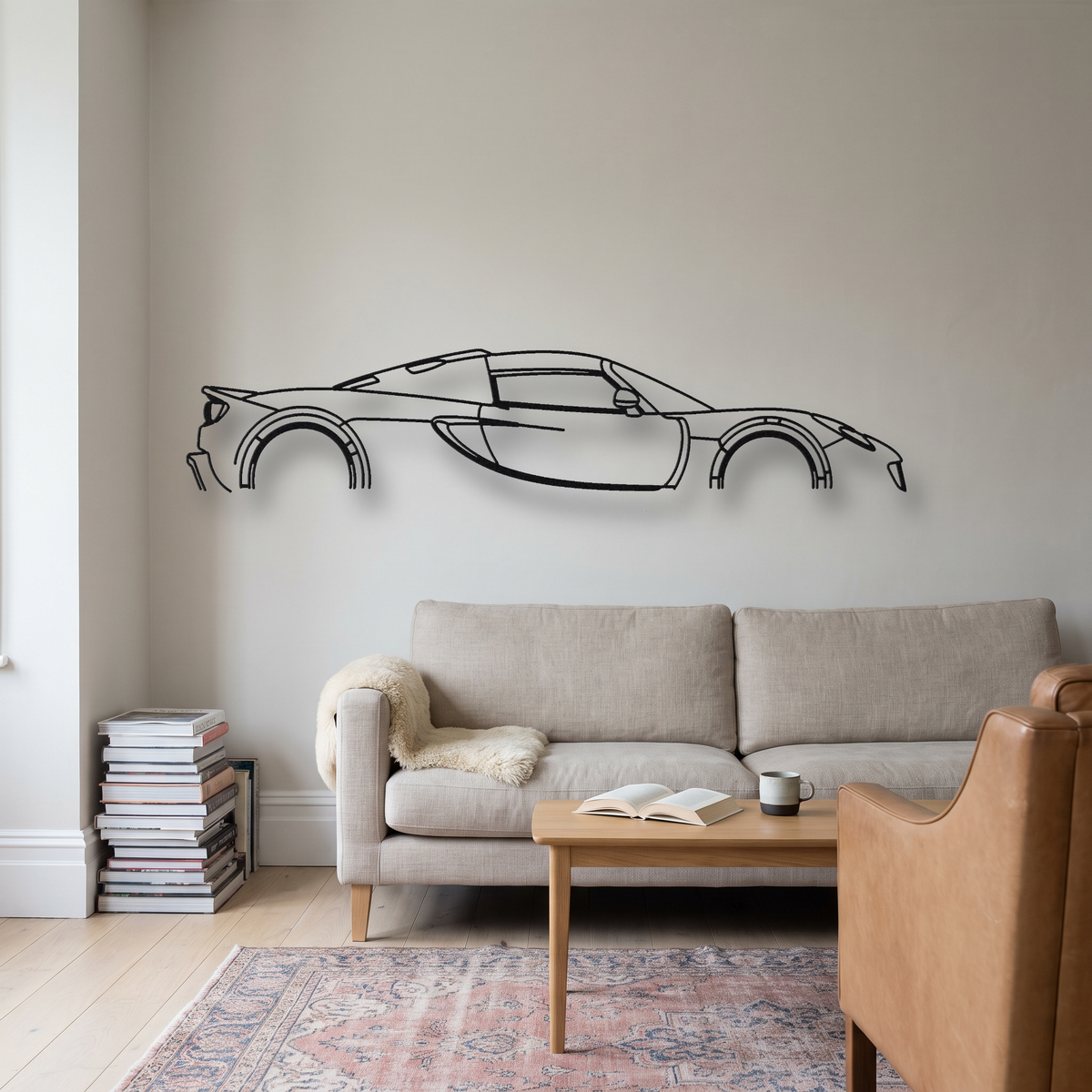 Hennessey Venom GT metal wall art silhouette, front view on wall