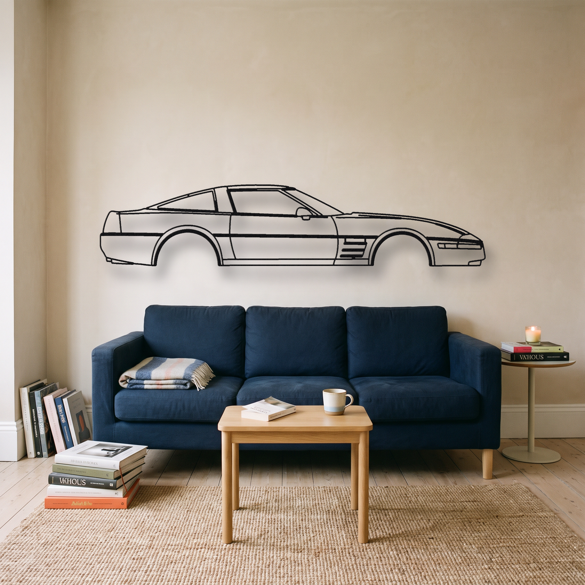 Chevrolet Corvette ZR1 C4 metal wall art silhouette, front view on wall