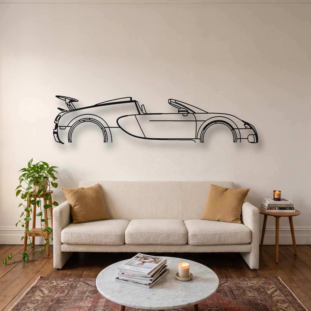 Bugatti Veyron 16.4 Grand Sport metal wall art silhouette, front view on wall