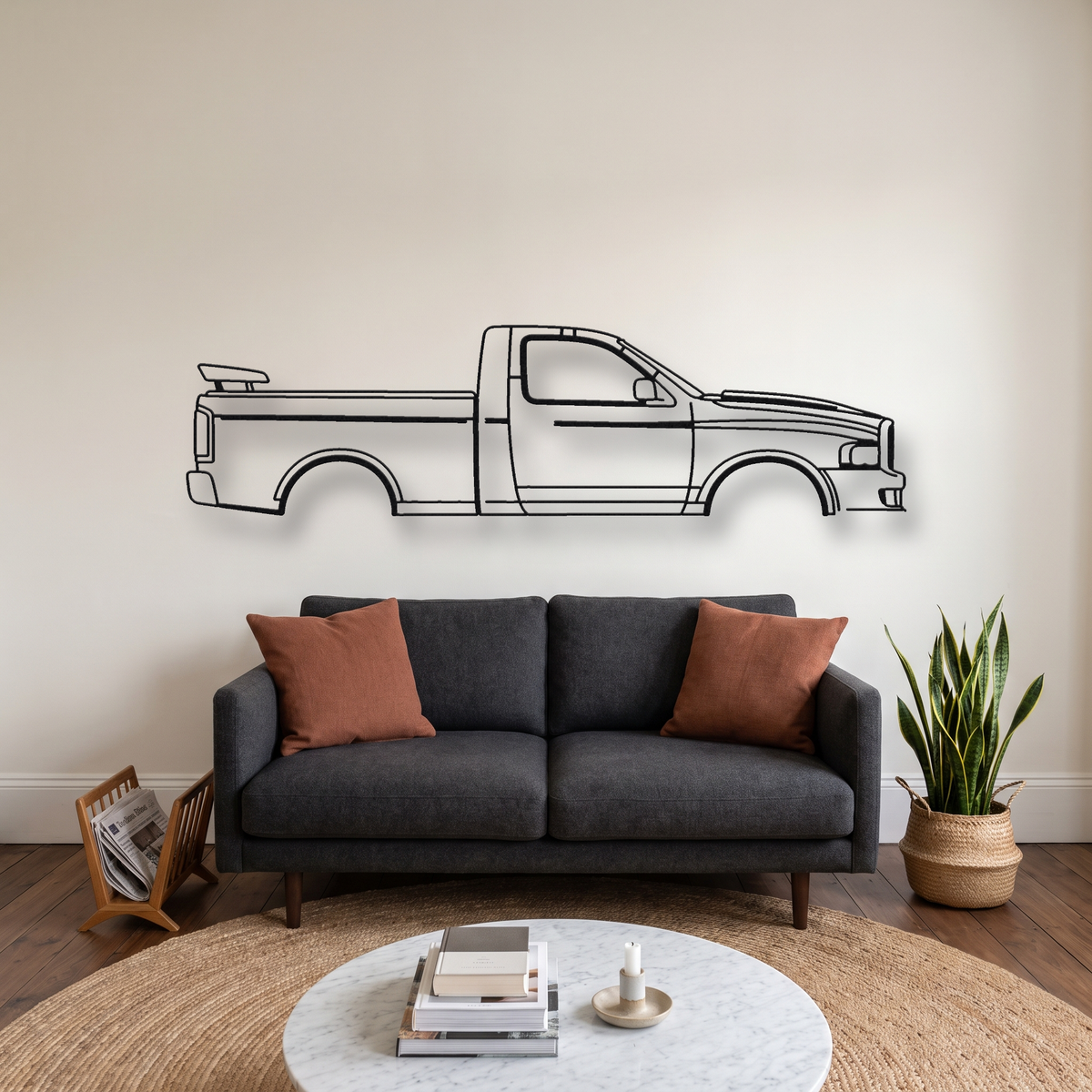 Dodge Ram SRT-10 metal wall art silhouette, front view on wall