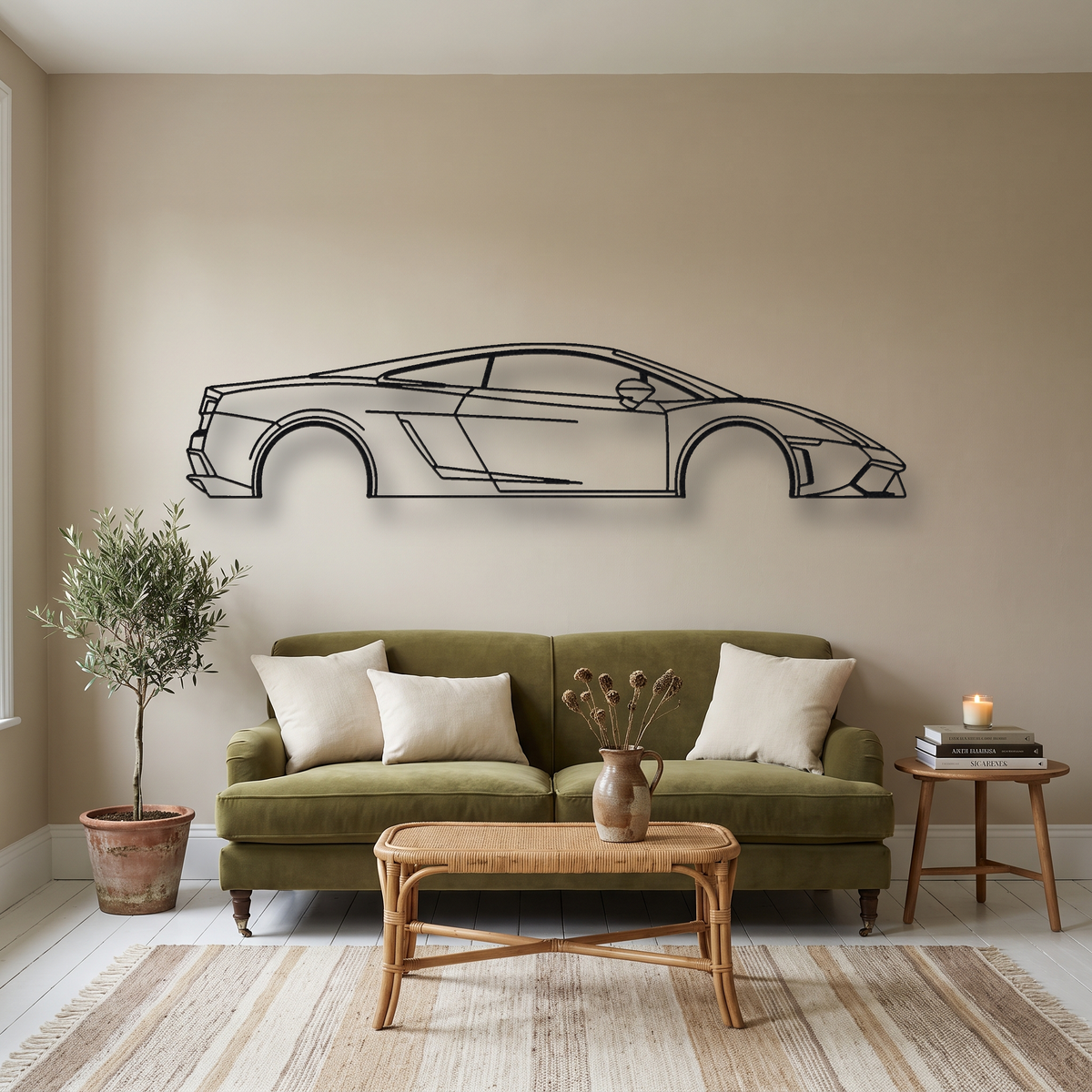 Lamborghini Gallardo LP570-4 Superleggera metal wall art silhouette, front view on wall