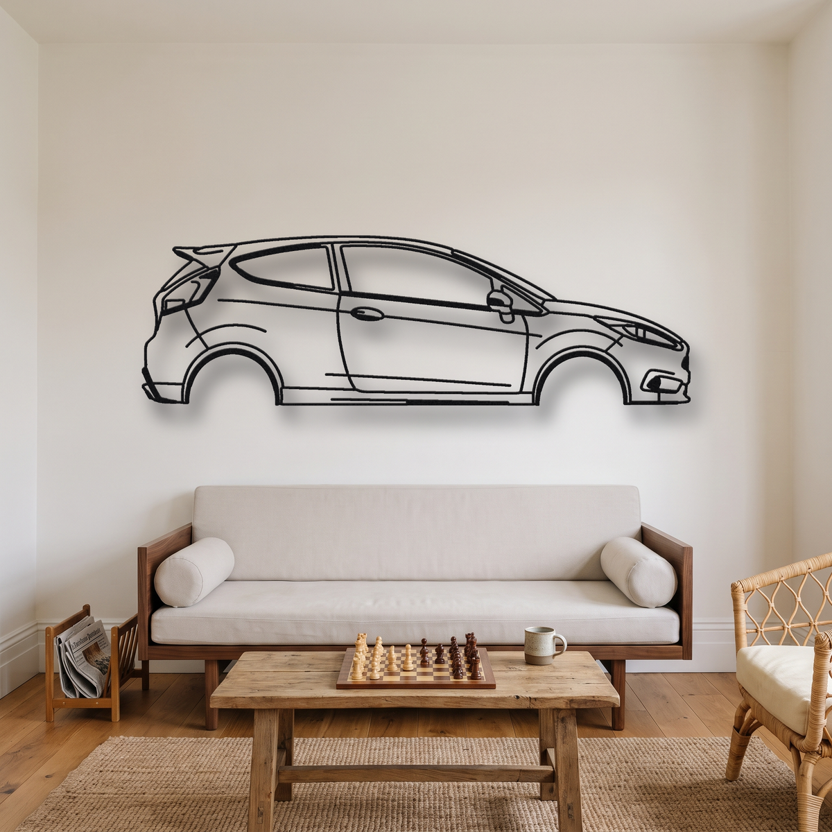 2014-19 Ford Fiesta ST MK7 metal wall art silhouette, front view on wall