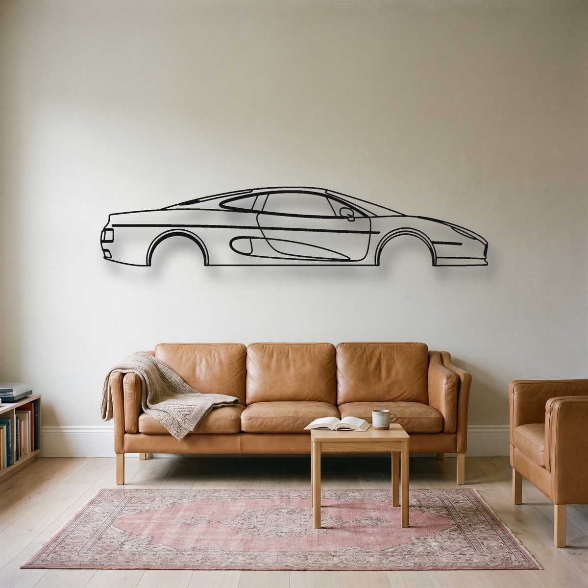Jaguar XJ220 metal wall art silhouette, front view on wall