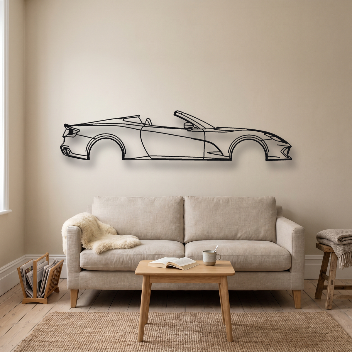 Ferrari 812 GTS metal wall art silhouette, front view on wall