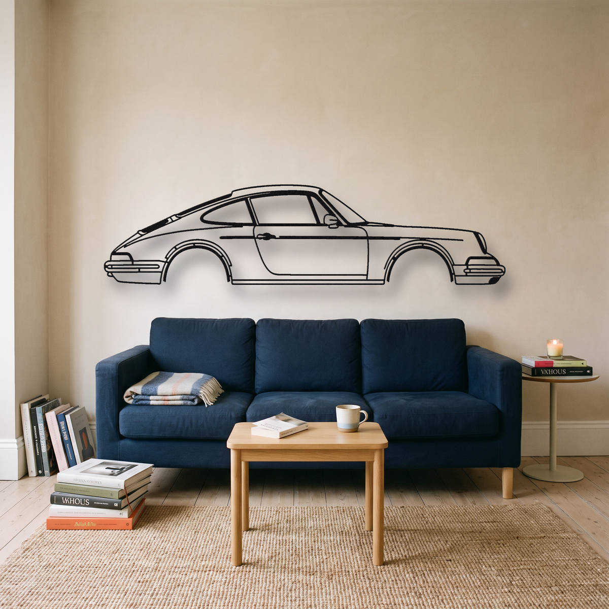 Singer 911 Classic Reimagined 964 metal wall art silhouette, front view on wall