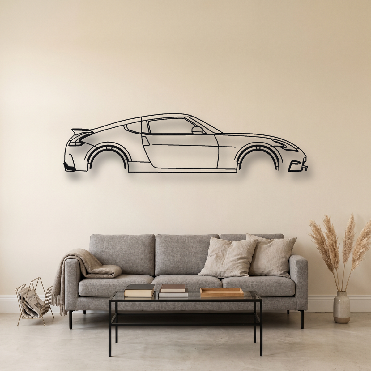 Nissan 370Z Nismo metal wall art silhouette, front view on wall