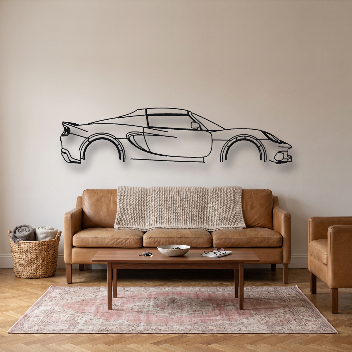 Lotus Elise Sport 240 Final Edition metal wall art silhouette, front view on wall