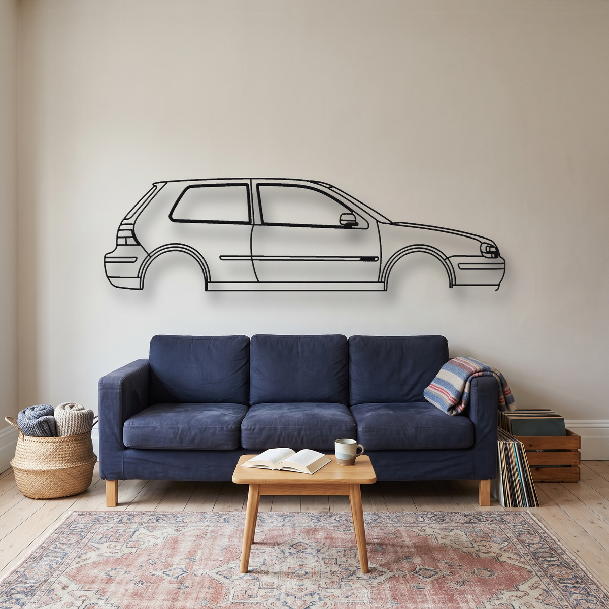 Volkswagen Golf R32 MK4 metal wall art silhouette, front view on wall