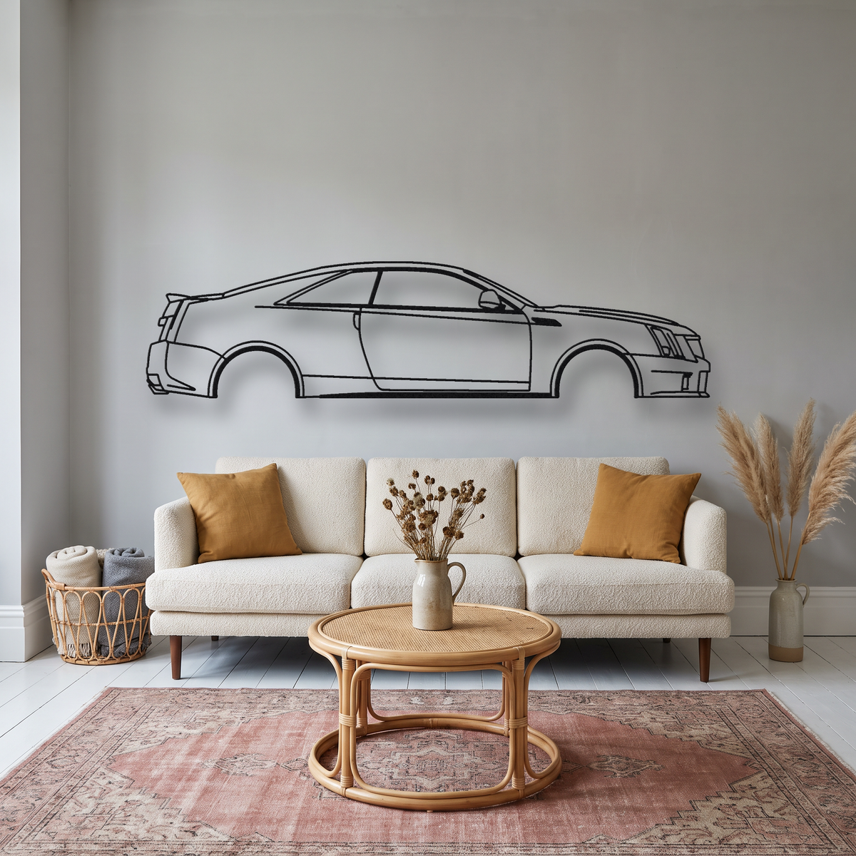 Cadillac CTS-V Coupe Gen 2 metal wall art silhouette, front view on wall