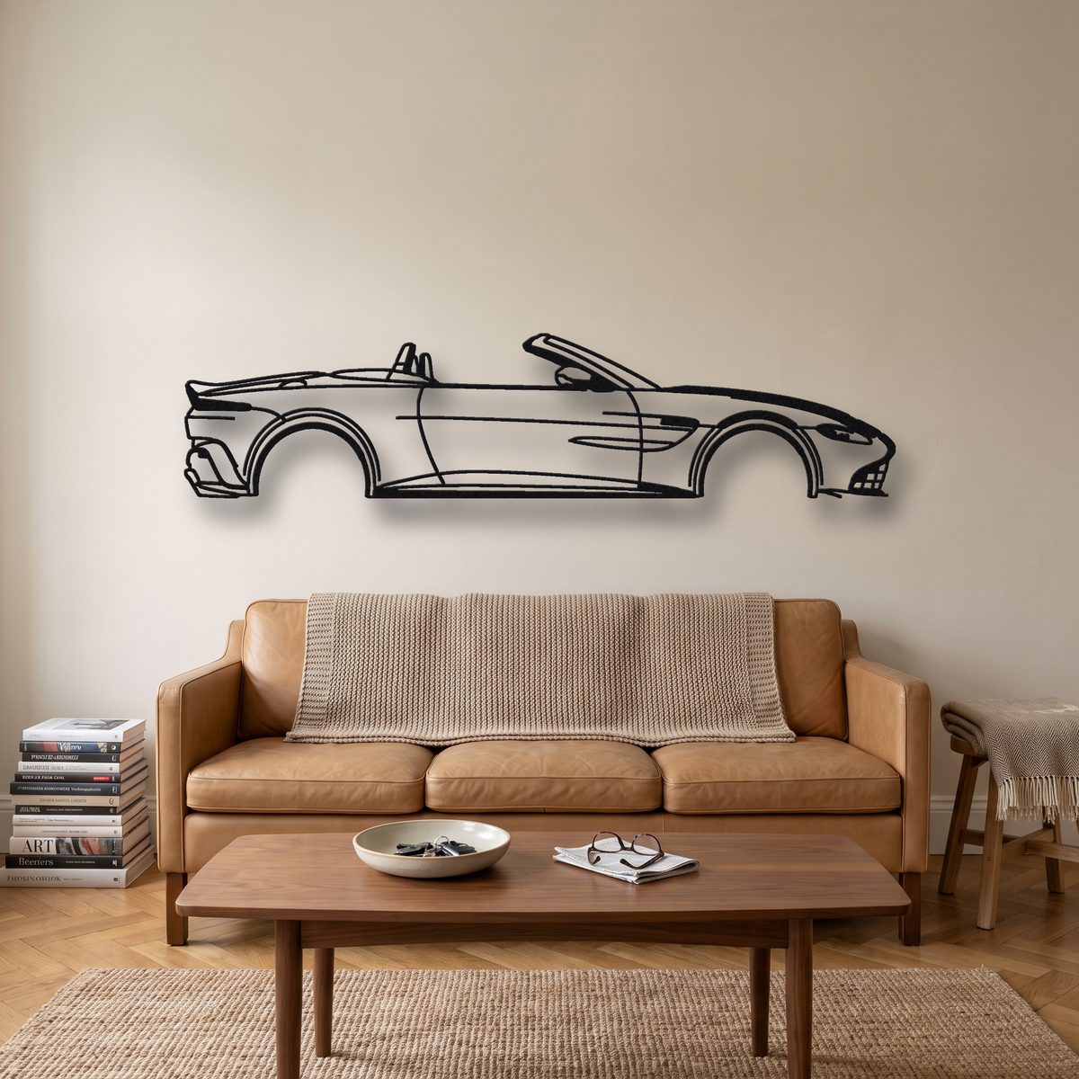 2022 Aston Martin V12 Vantage Roadster AM6 metal wall art silhouette, front view on wall