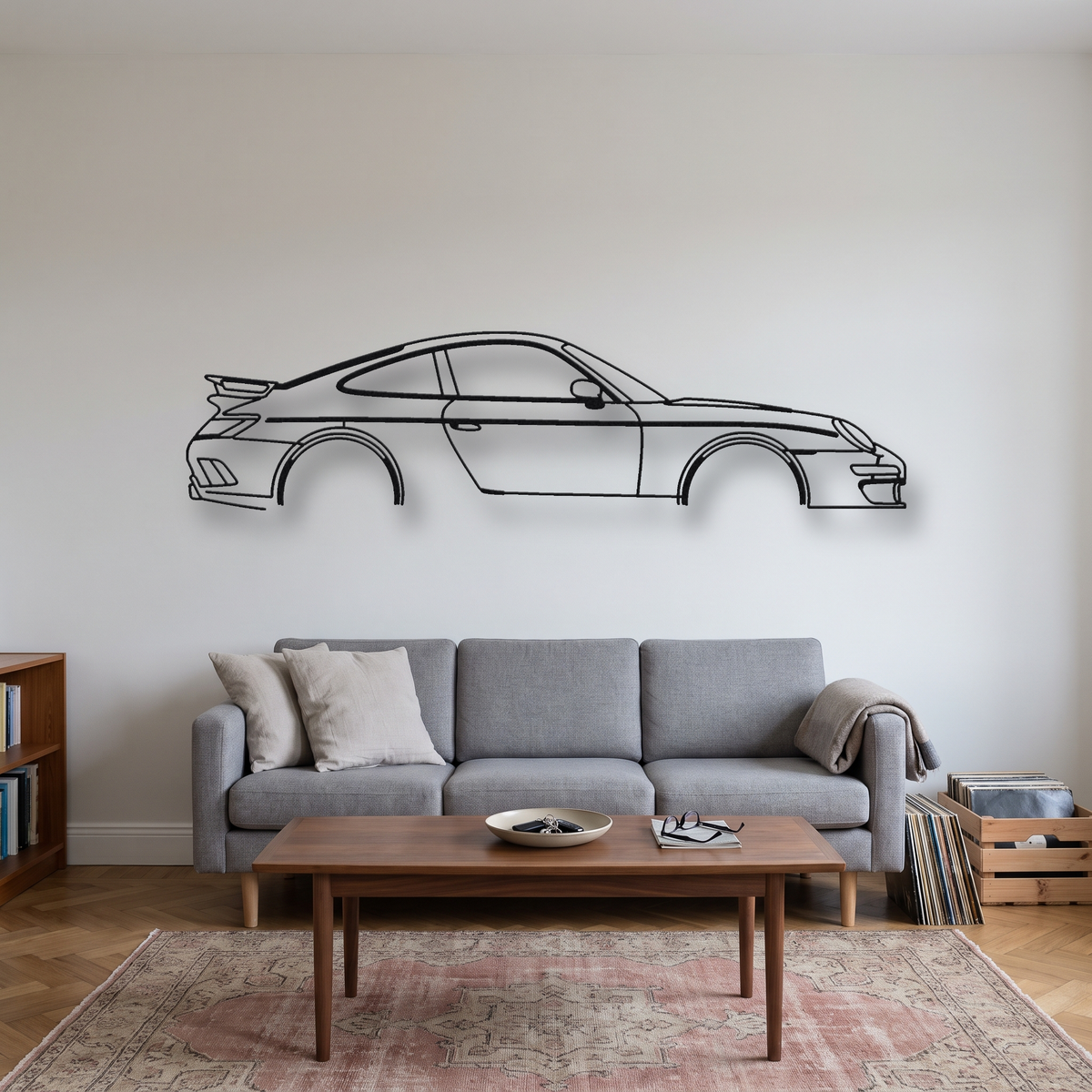 RUF RGT 996 metal wall art silhouette, front view on wall