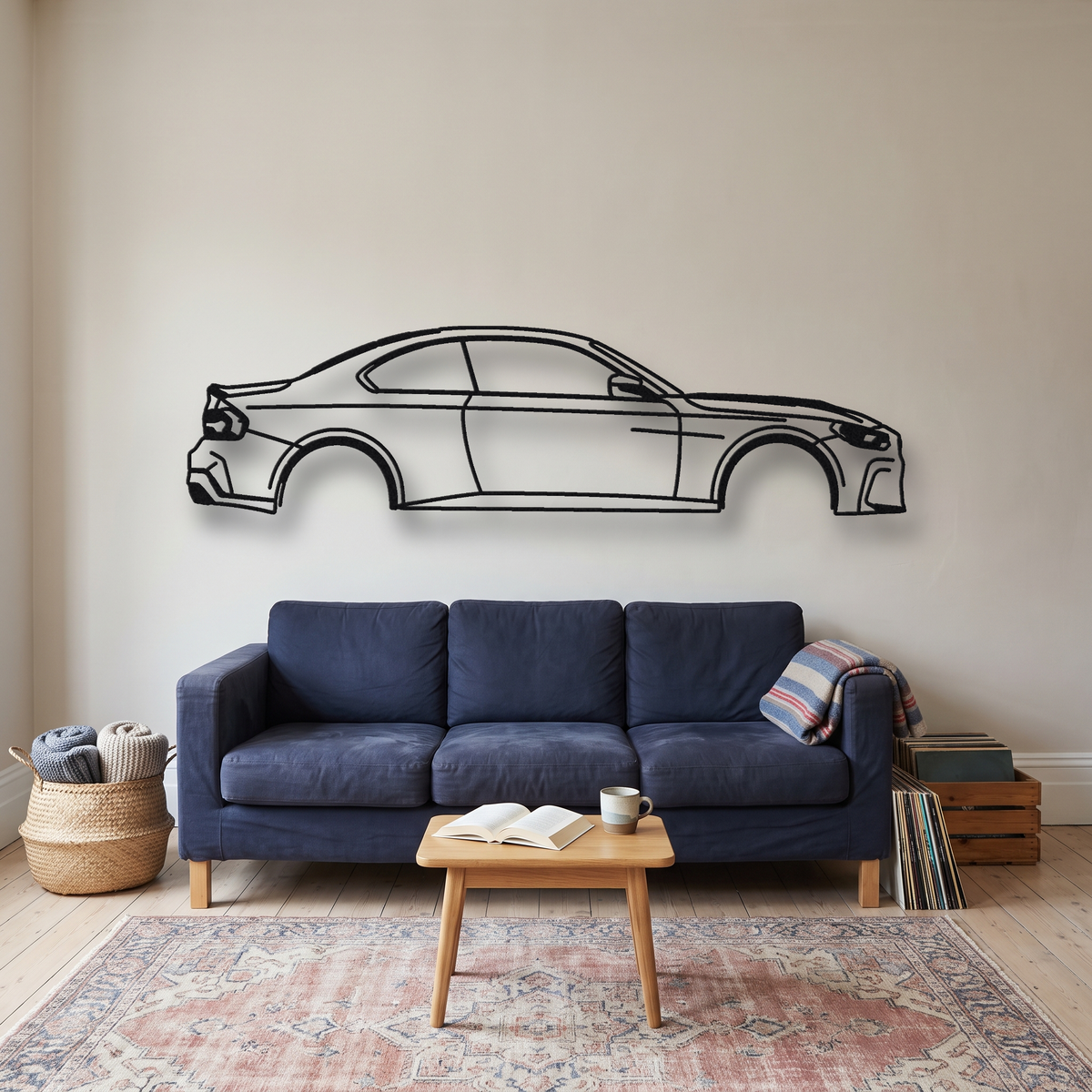 2022- BMW M240i / M2 Racing G42 metal wall art silhouette, front view on wall