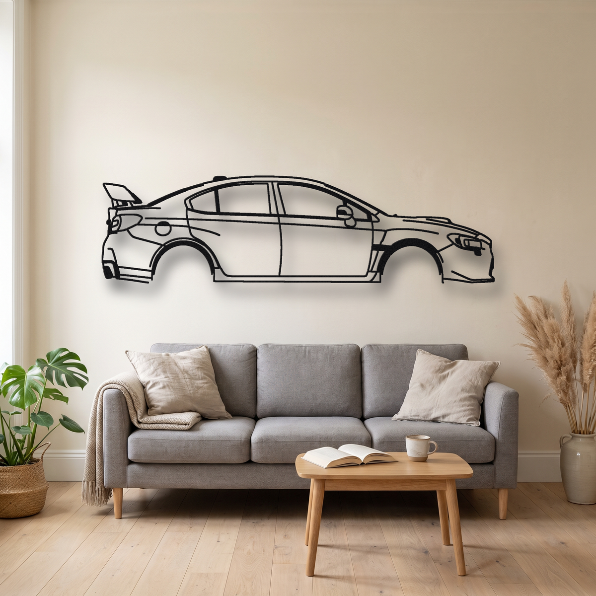 2015-19 Subaru WRX STI S207 / S208 VA metal wall art silhouette, front view on wall