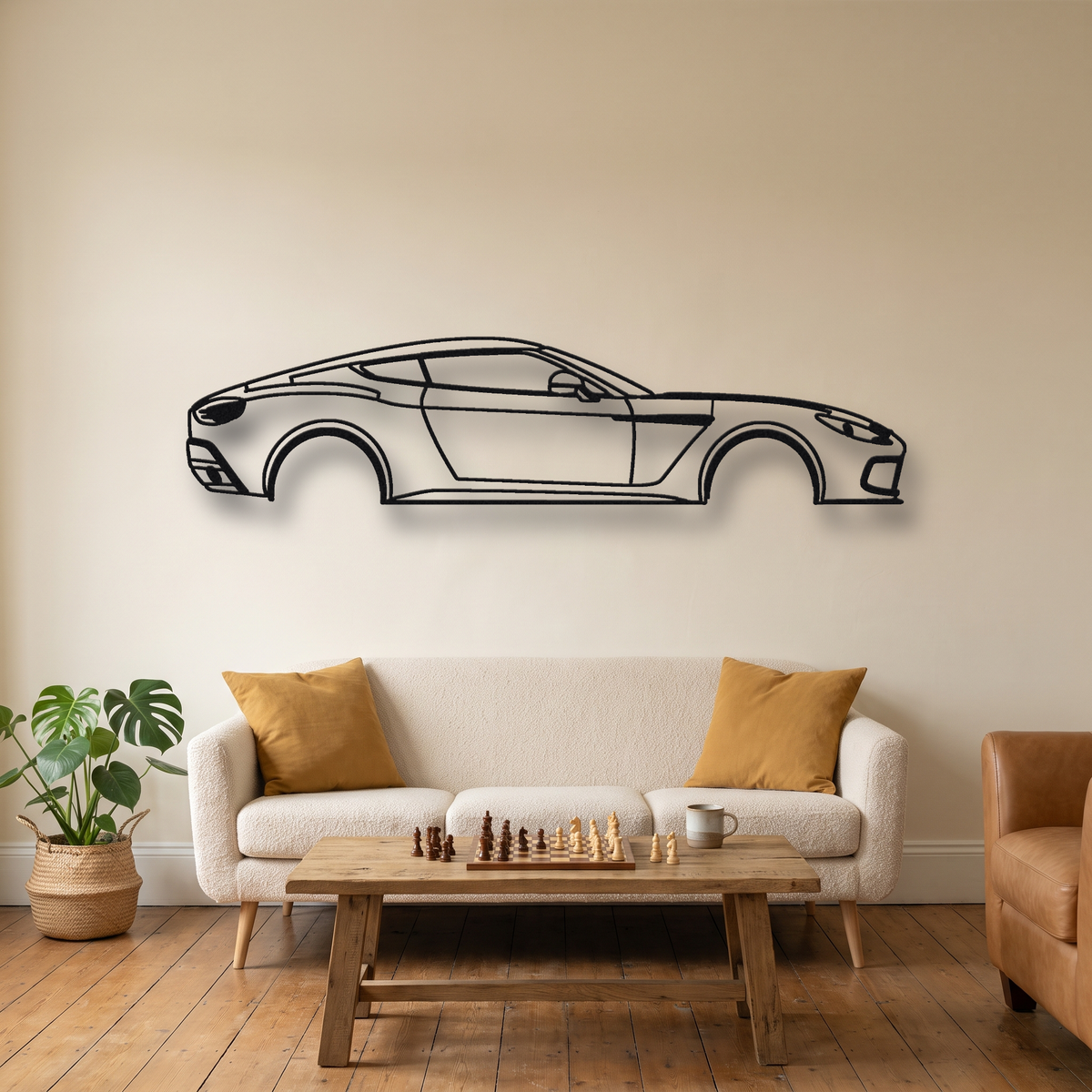 2011-13 Aston Martin V12 Zagato VH metal wall art silhouette, front view on wall
