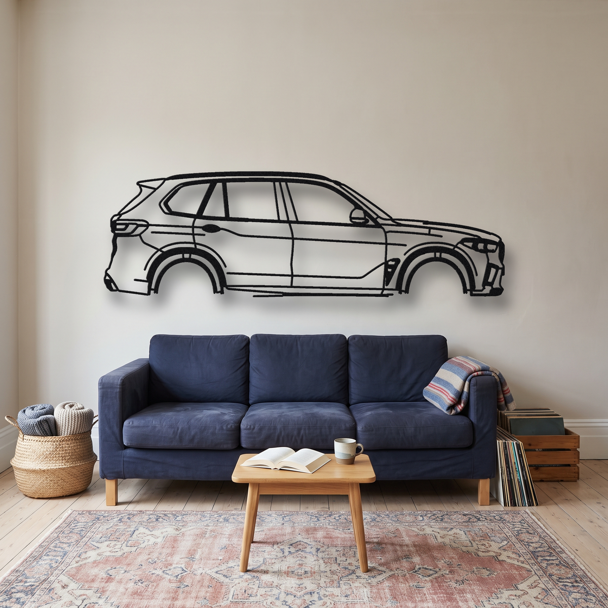 2020- BMW X5 M Competition F95 metal wall art silhouette, front view on wall