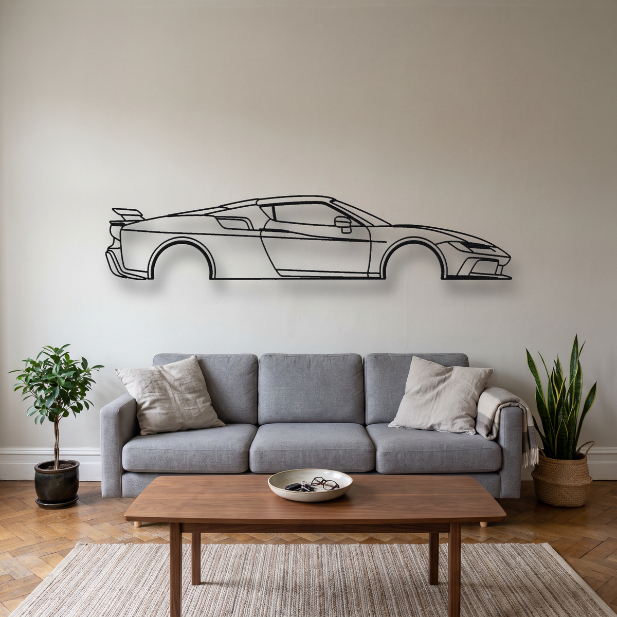 Ferrari SC40 metal wall art silhouette, front view on wall