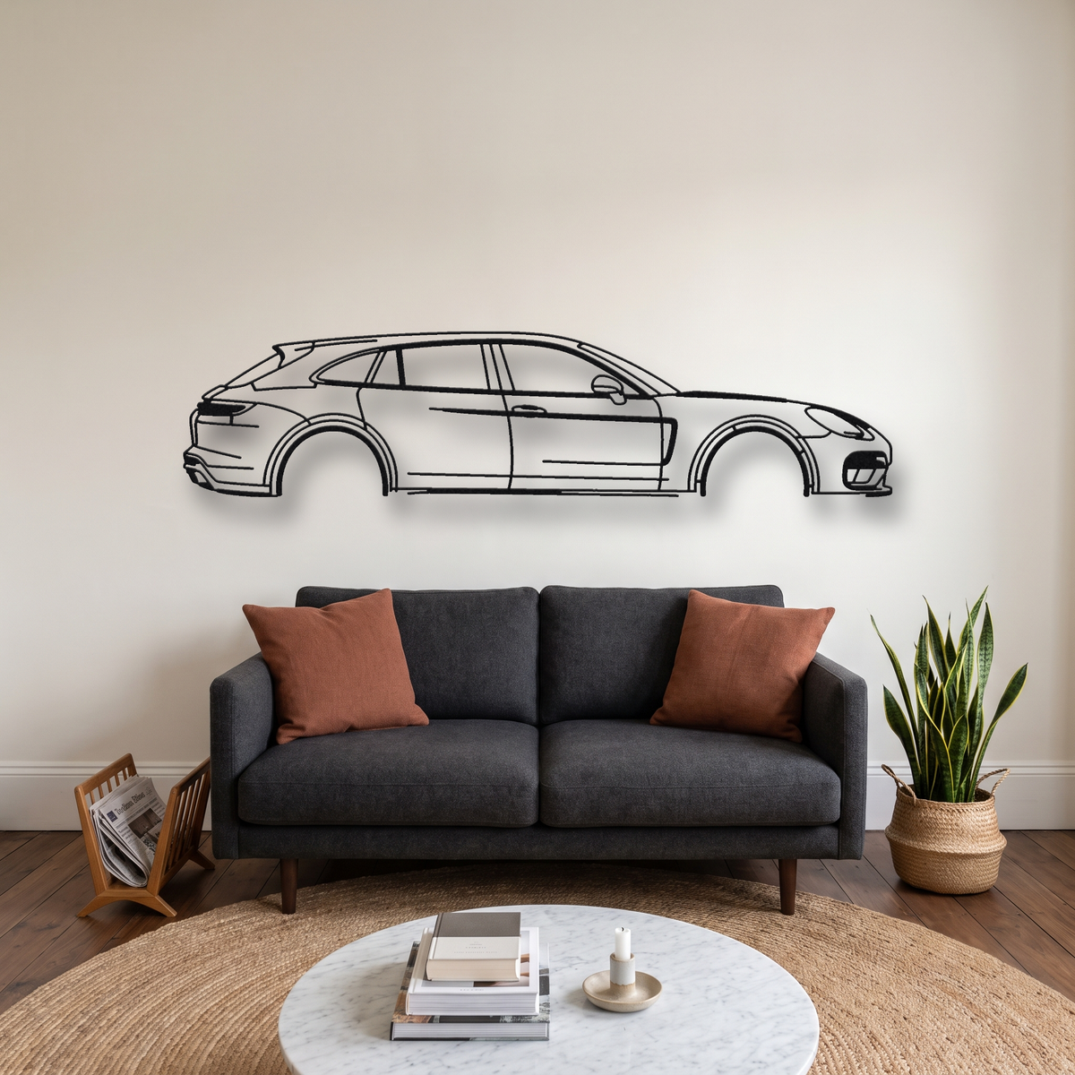 Porsche Panamera Sport Turismo 971 metal wall art silhouette, front view on wall
