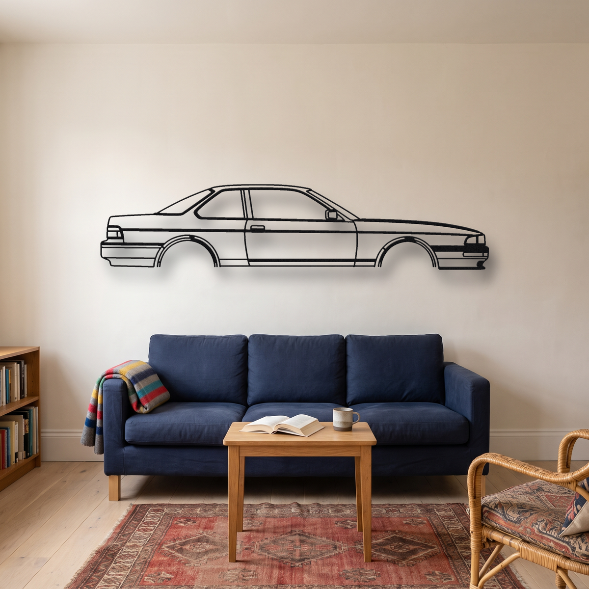 Honda Prelude Si Gen 3 metal wall art silhouette, front view on wall
