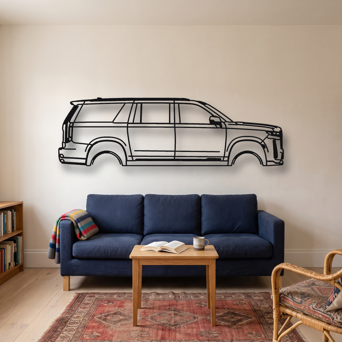 2023- Cadillac Escalade-V GMT1XX metal wall art silhouette, front view on wall