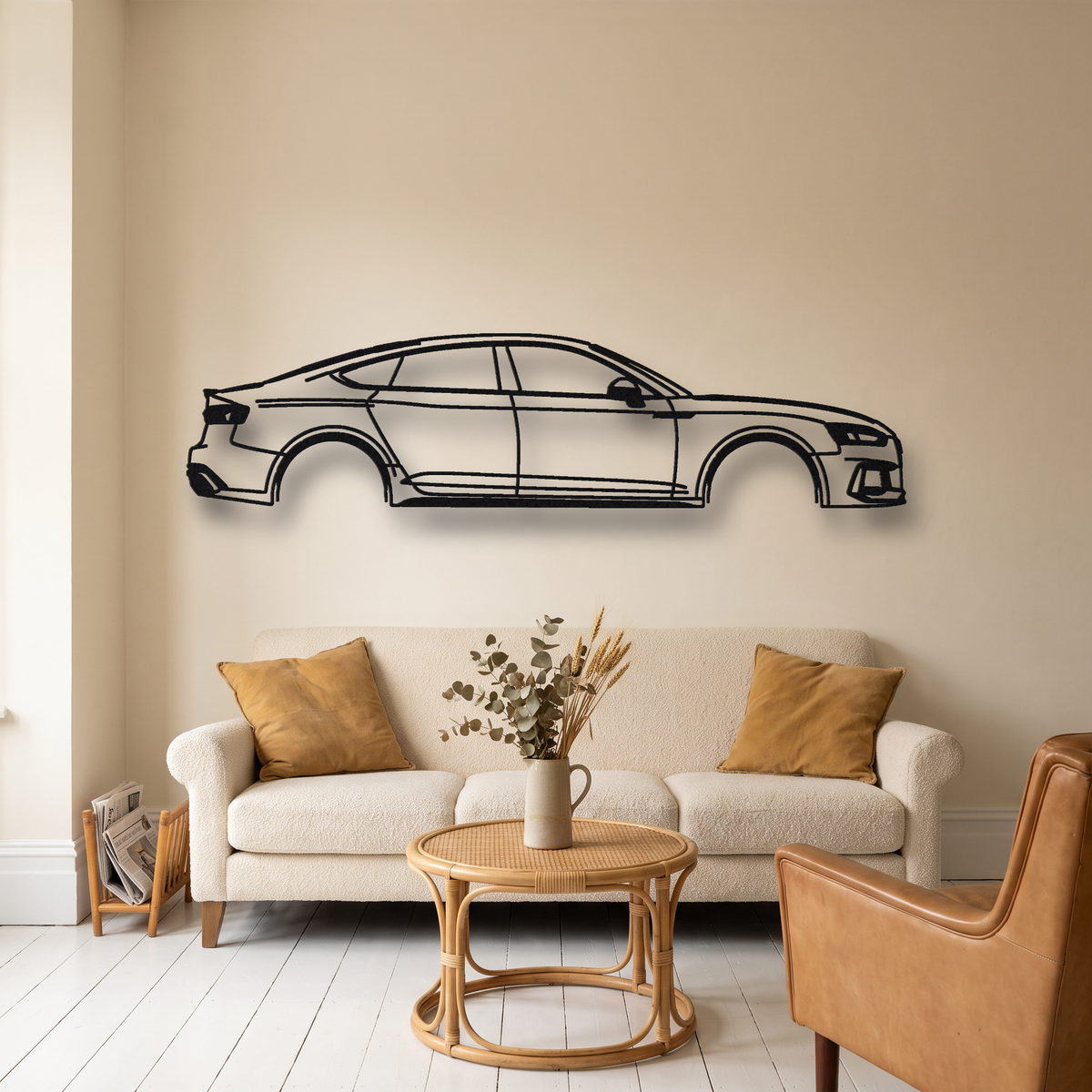 2019- Audi RS5 Sportback B9 metal wall art silhouette, front view on wall