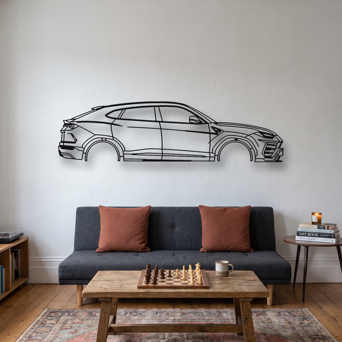 Lamborghini Urus Pre-Facelift metal wall art silhouette, front view on wall