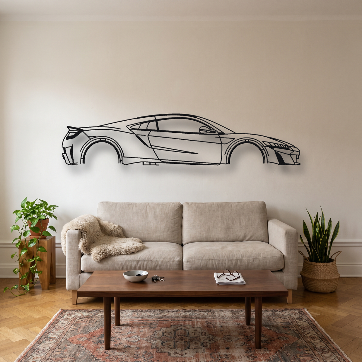 Acura NSX Type S NC1 metal wall art silhouette, front view on wall