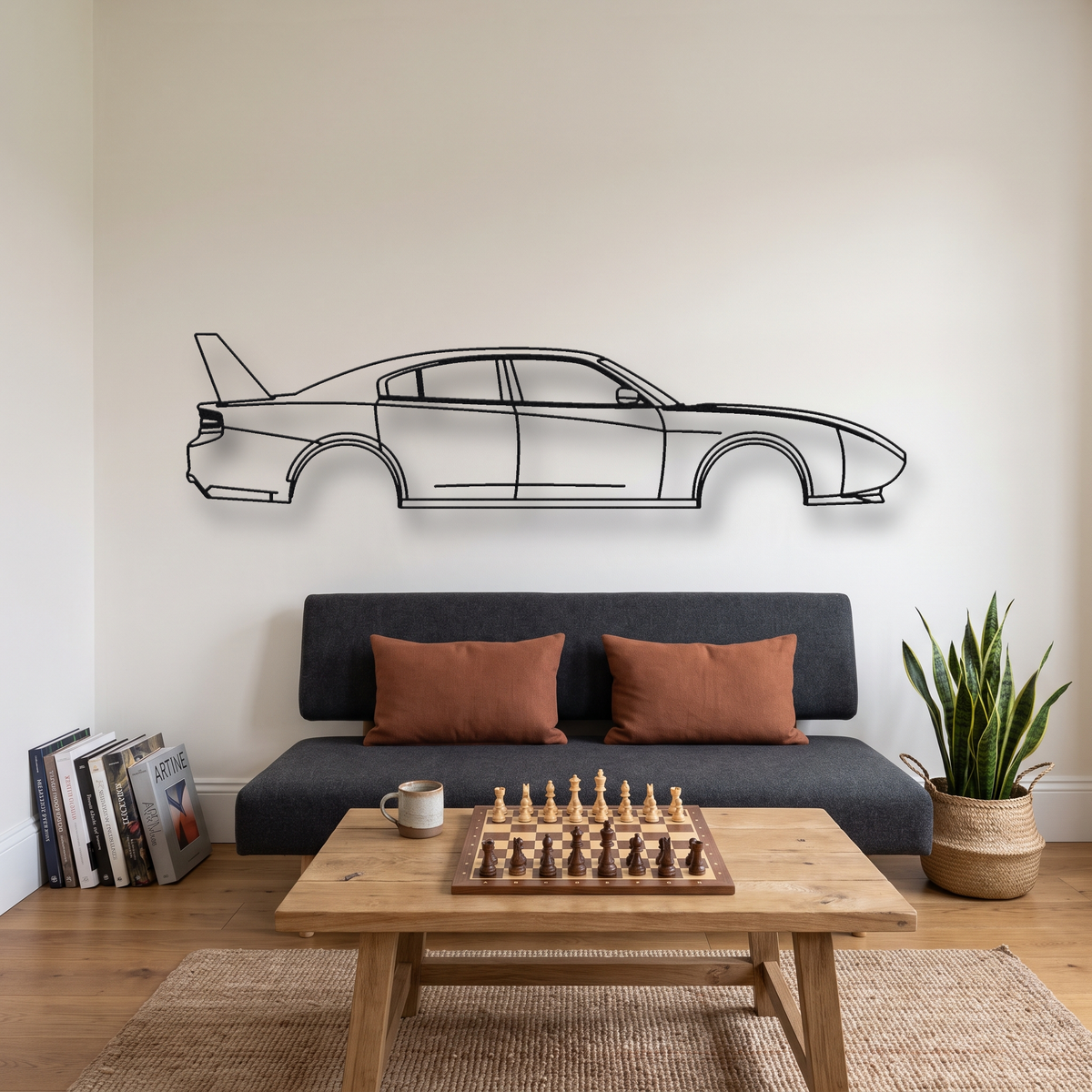 Dodge Charger Daytona Scat Pack metal wall art silhouette, front view on wall