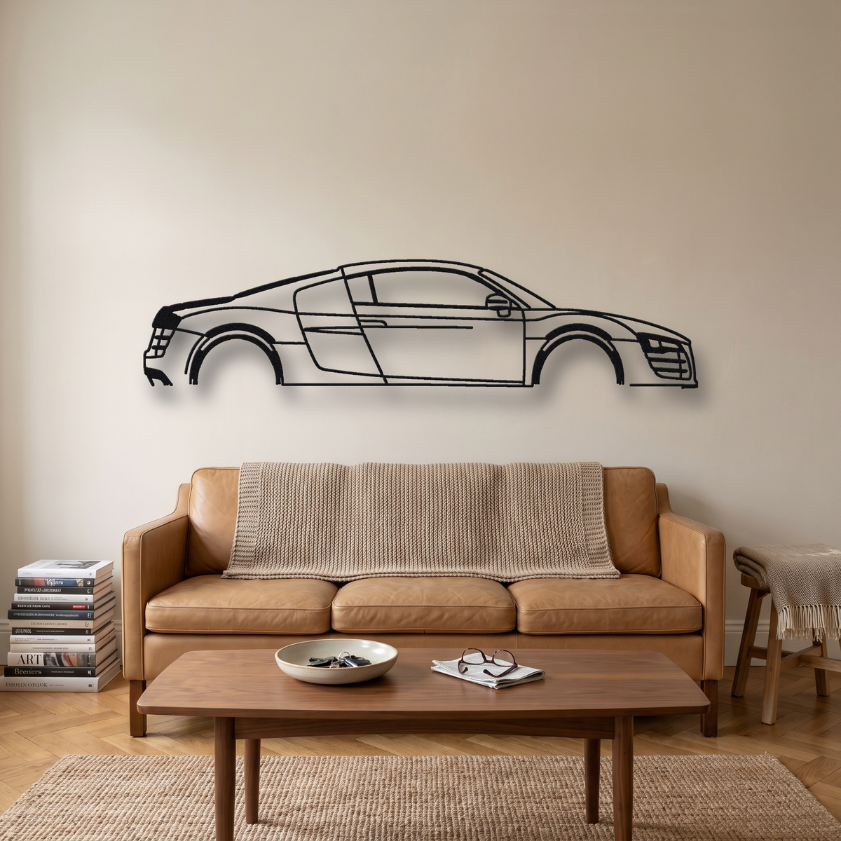 2014 Audi R8 LMX Gen 1 Type 42 metal wall art silhouette, front view on wall