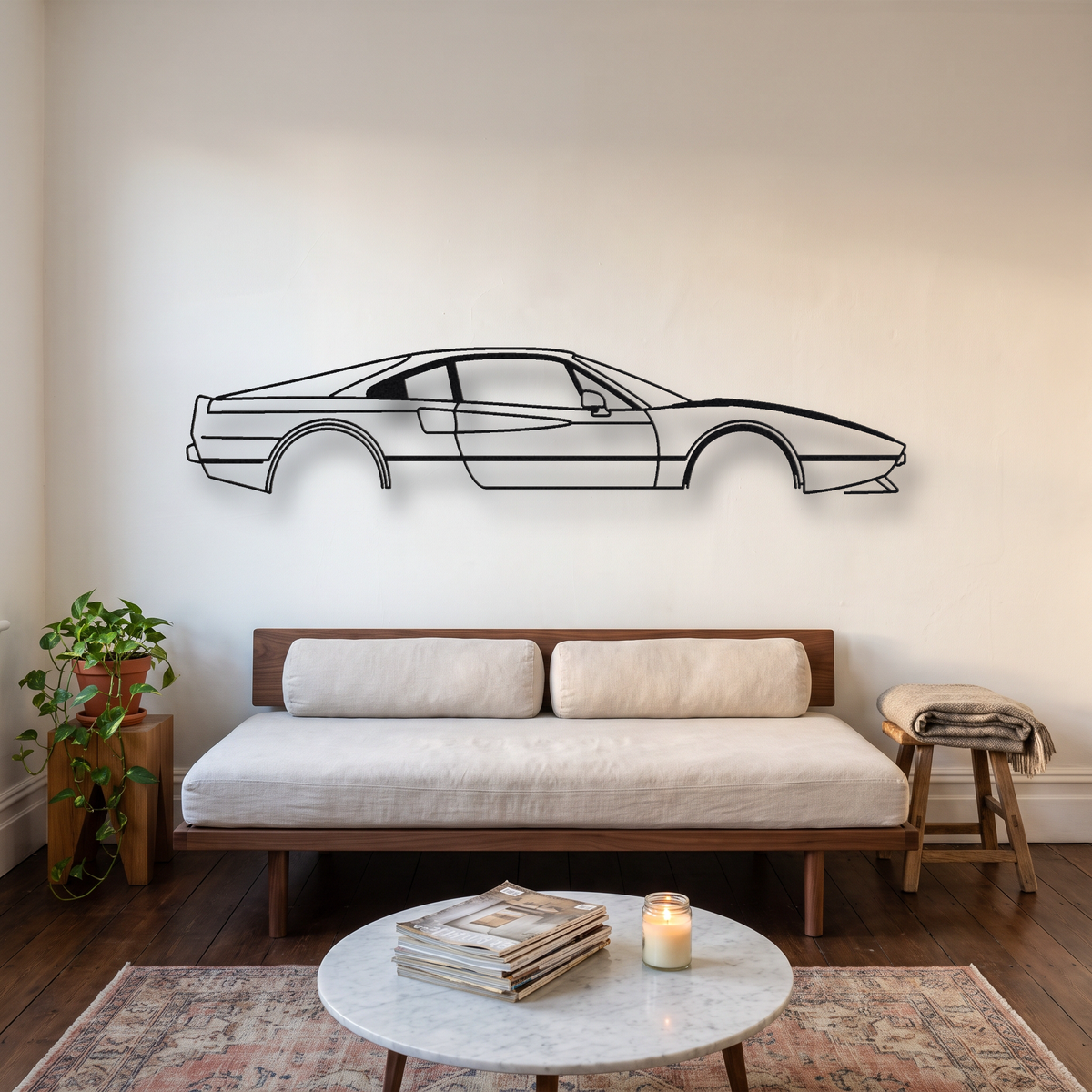 Ferrari 308 GTB Quattrovalvole metal wall art silhouette, front view on wall