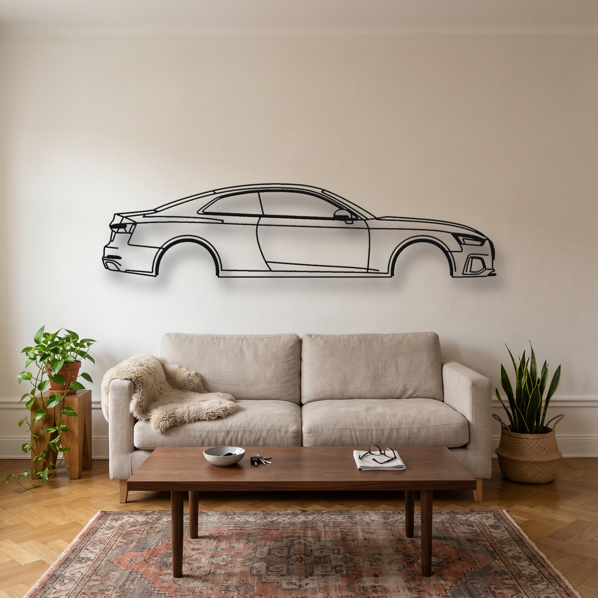 Audi RS5 Coupe F5 metal wall art silhouette, front view on wall
