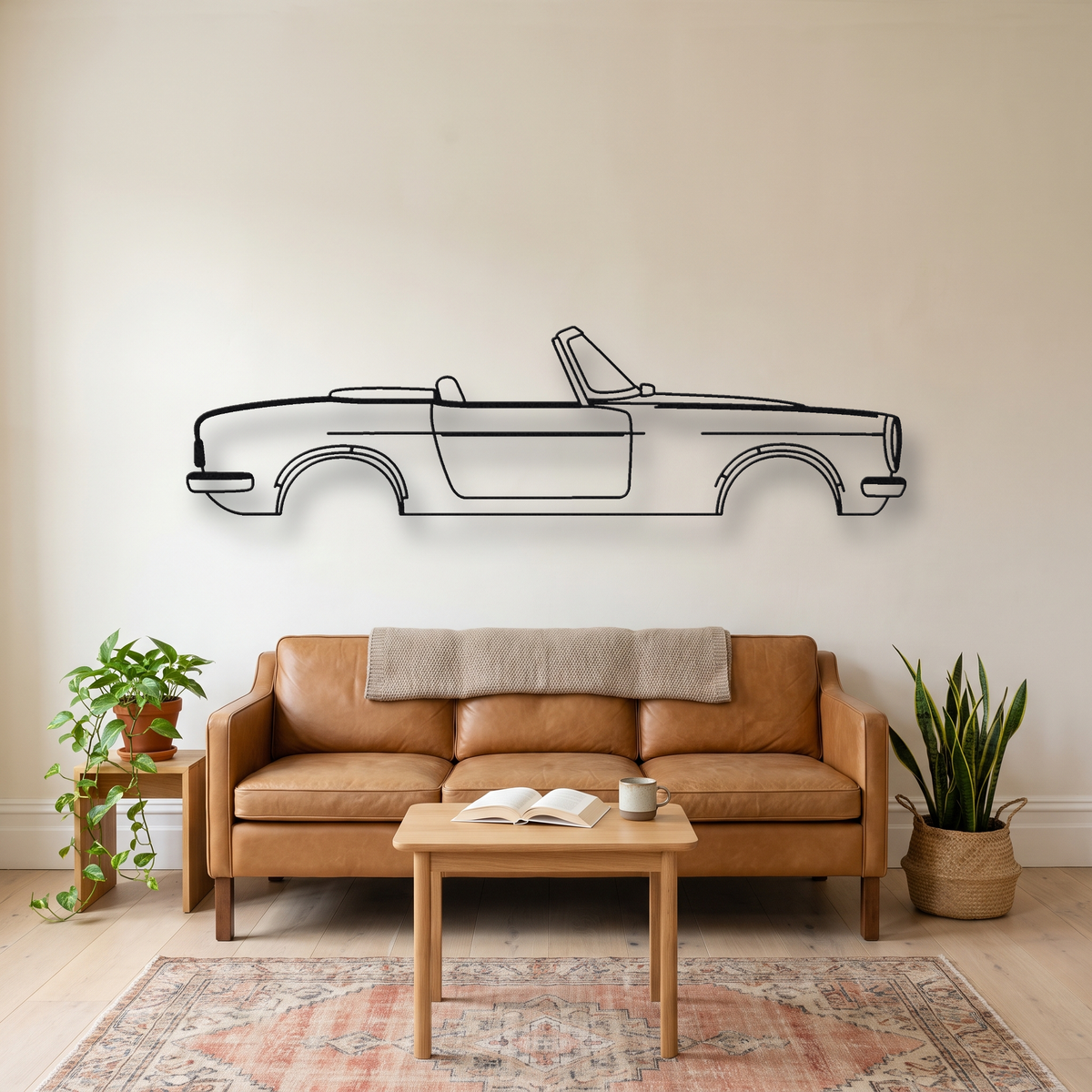 Honda S600 metal wall art silhouette, front view on wall