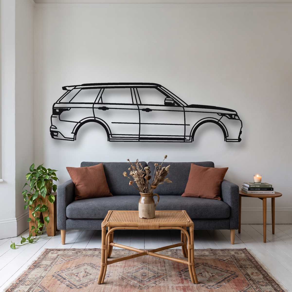 2015-22 Land Rover Range Rover Sport SVR L494 metal wall art silhouette, front view on wall