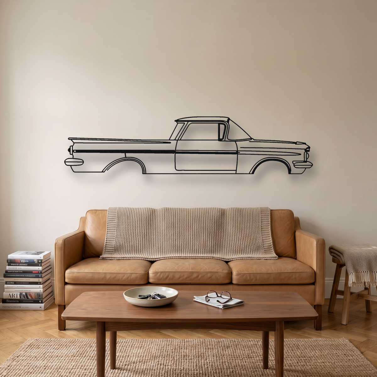 1959-1960 Chevrolet El Camino metal wall art silhouette, front view on wall