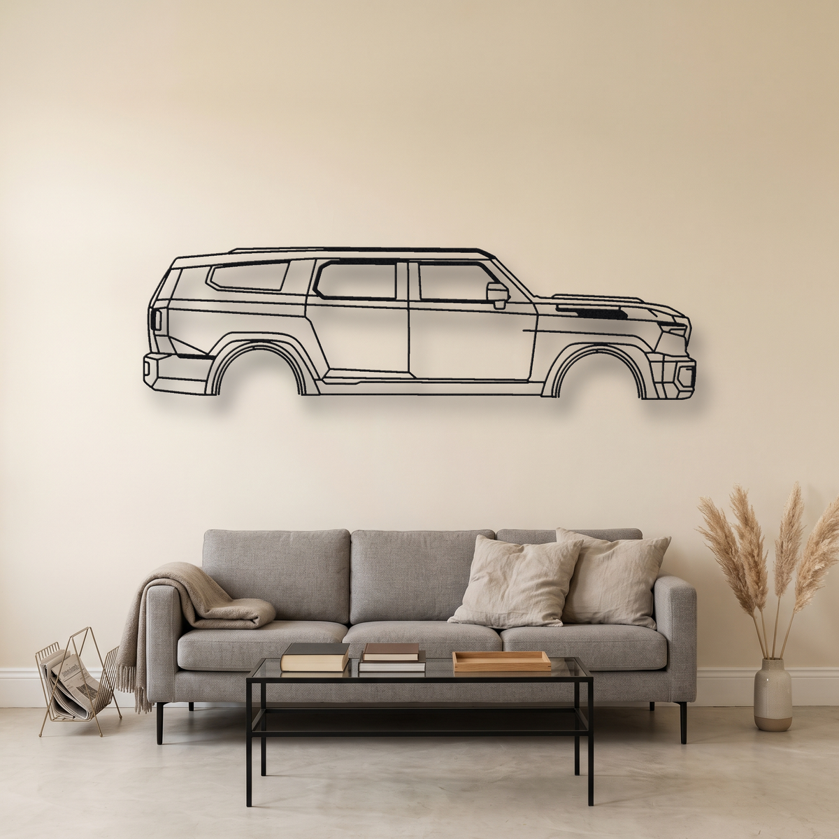 Rezvani Tank metal wall art silhouette, front view on wall