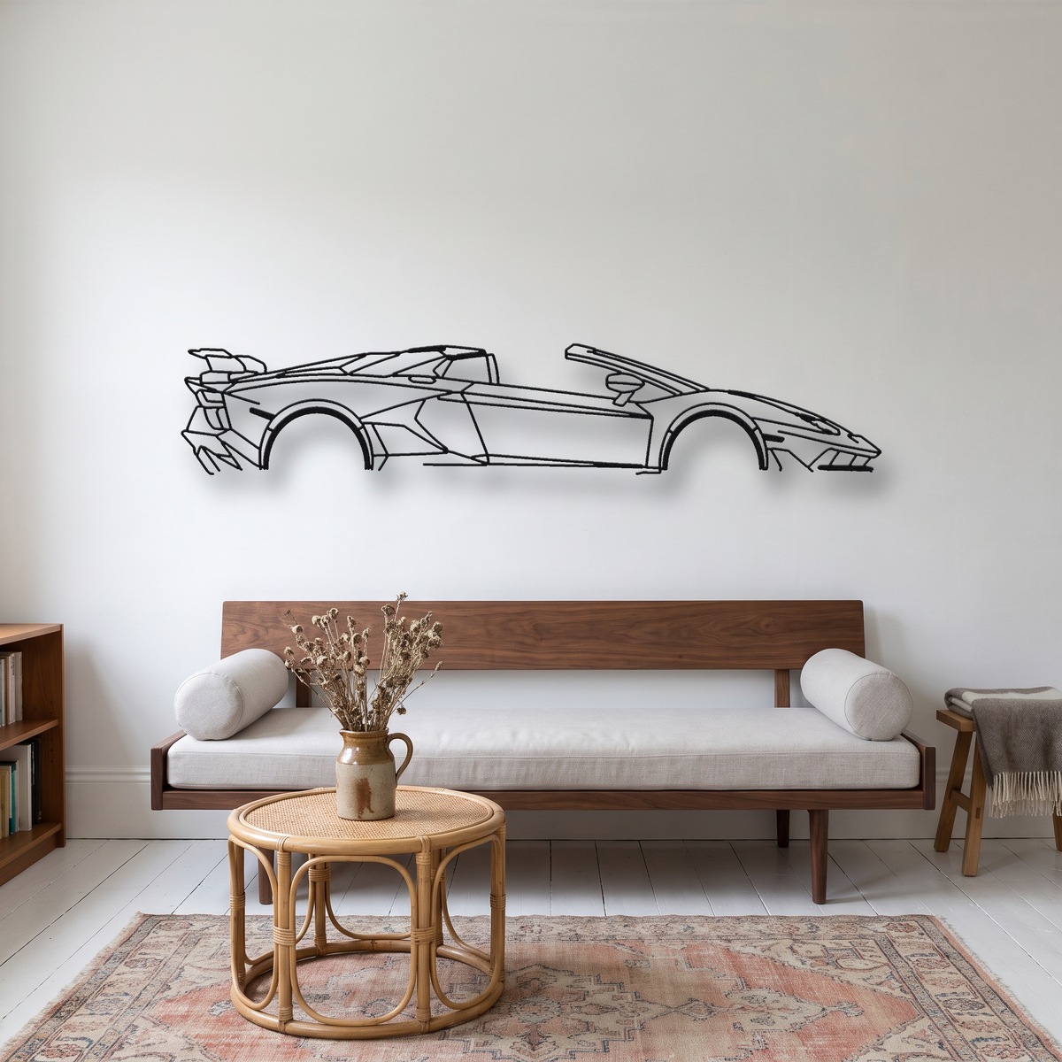 Lamborghini Aventador SVJ Roadster metal wall art silhouette, front view on wall