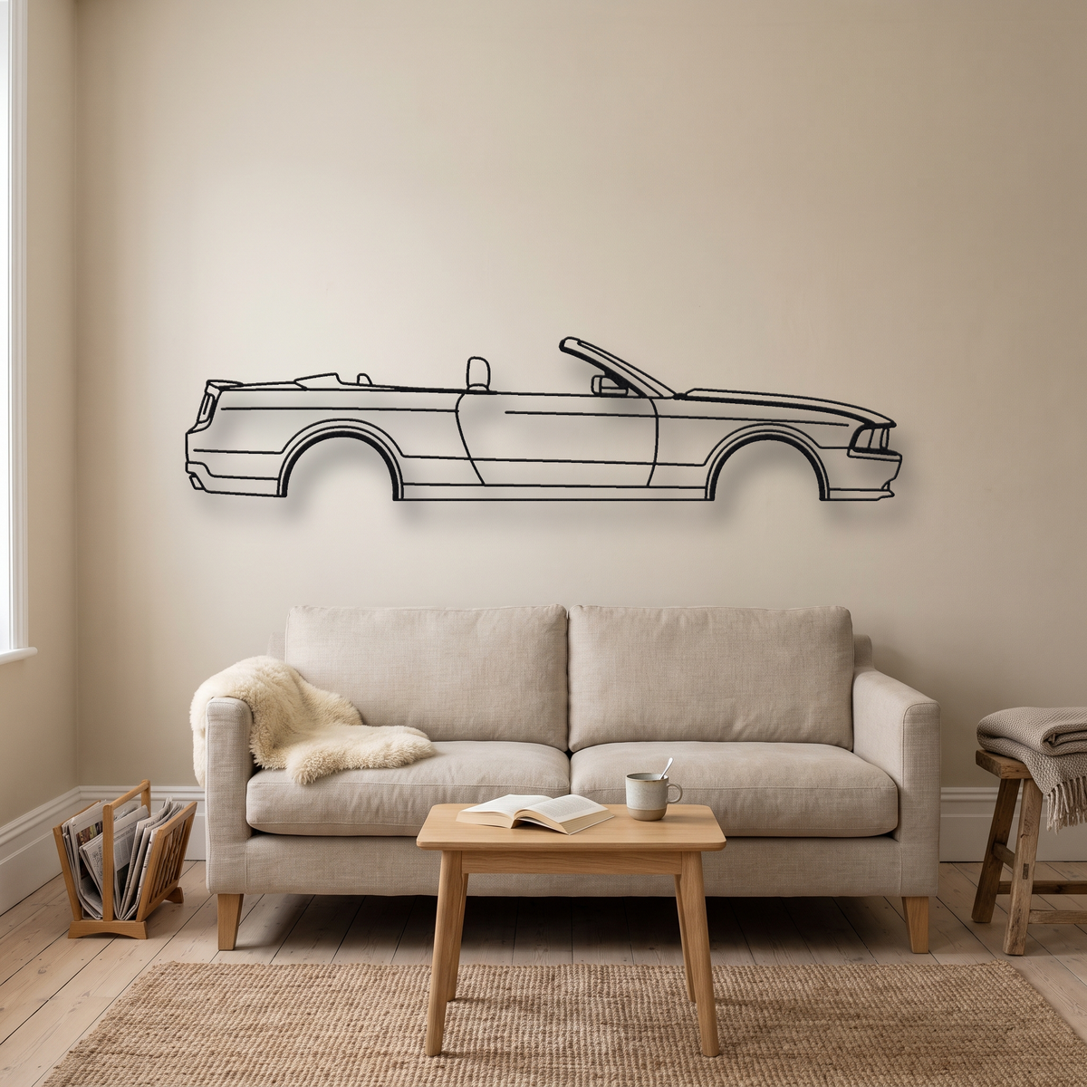 Ford Mustang GT Convertible S197 metal wall art silhouette, front view on wall