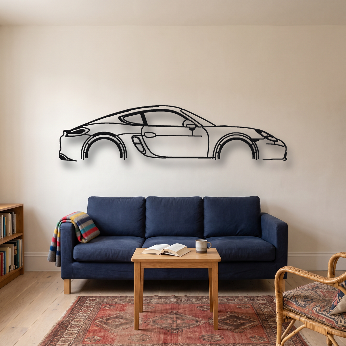 2015-16 Porsche Cayman GTS 981 metal wall art silhouette, front view on wall